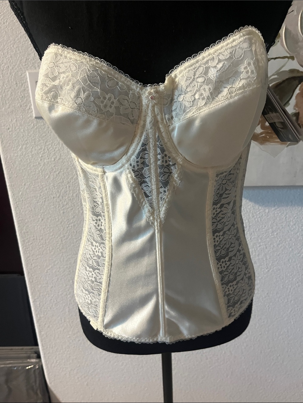 Dominique Ivory Lace Satin Longline Bustier